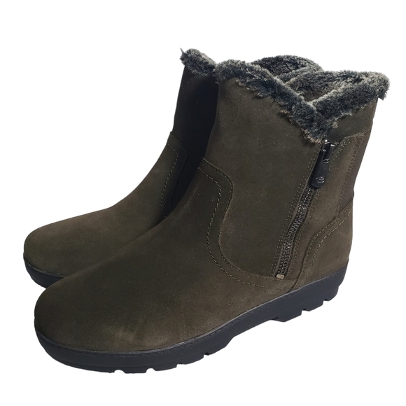 Easy Spirit Adabelle Dark Green Leather Faux Fur Casual Winter Bootie Sz 8M, 7M